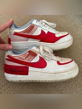 Nike Air Force 1 Low Shadow, size 6.5. Cracked Leather (Women's). Good condition
